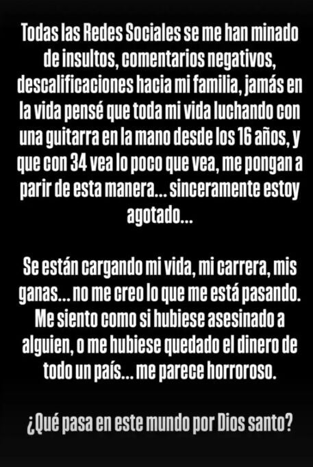 Comunicado de Luitingo a través de sus stories