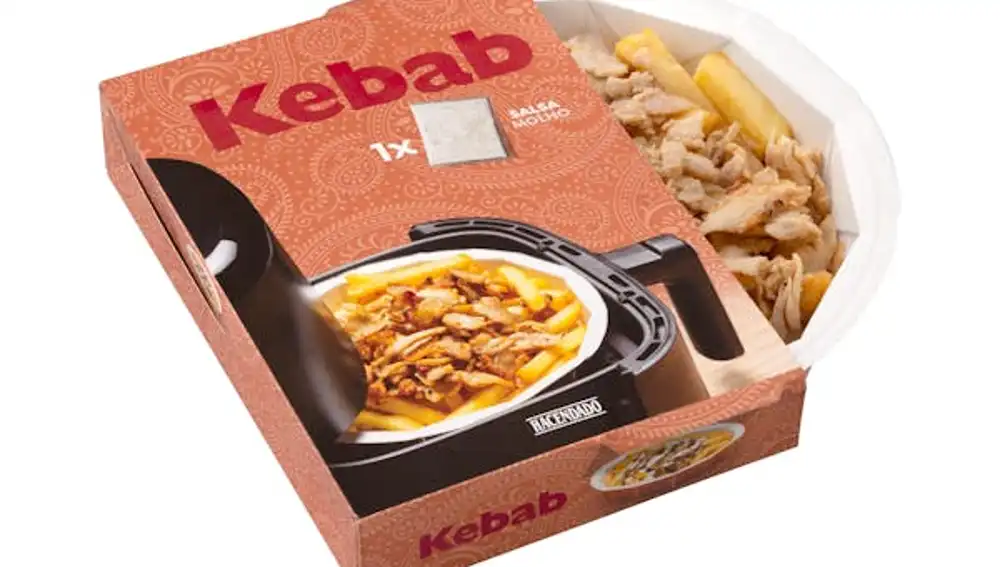 Patatas fritas con carne kebab y salsa