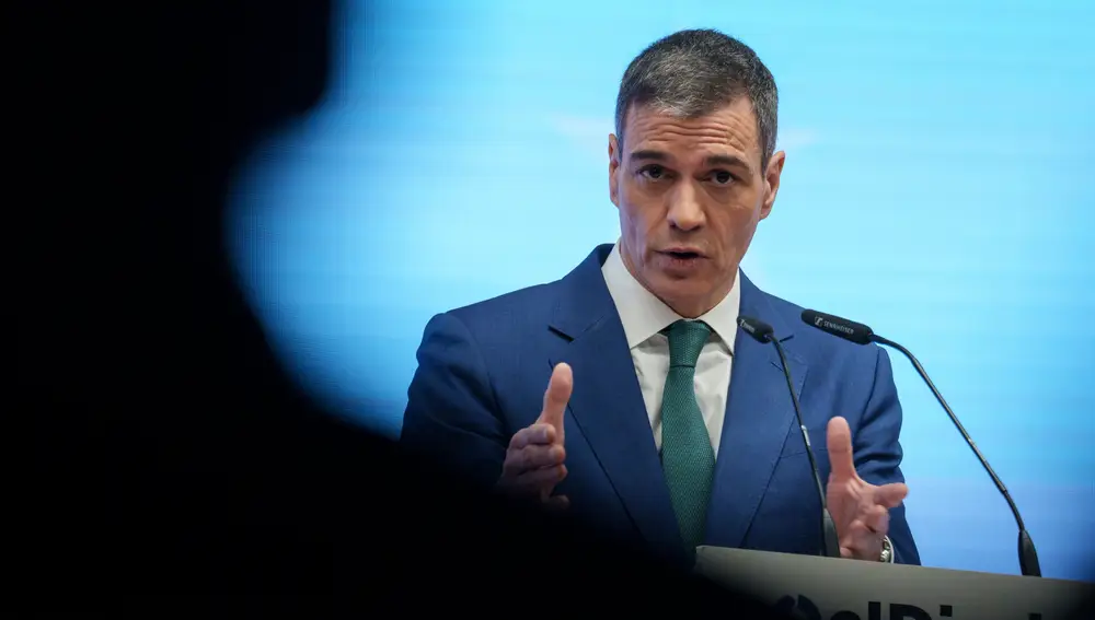 El presidente del Gobierno, Pedro Sánchez, durante el acto de elDiario.es sobre los fondos europeos. David Jar