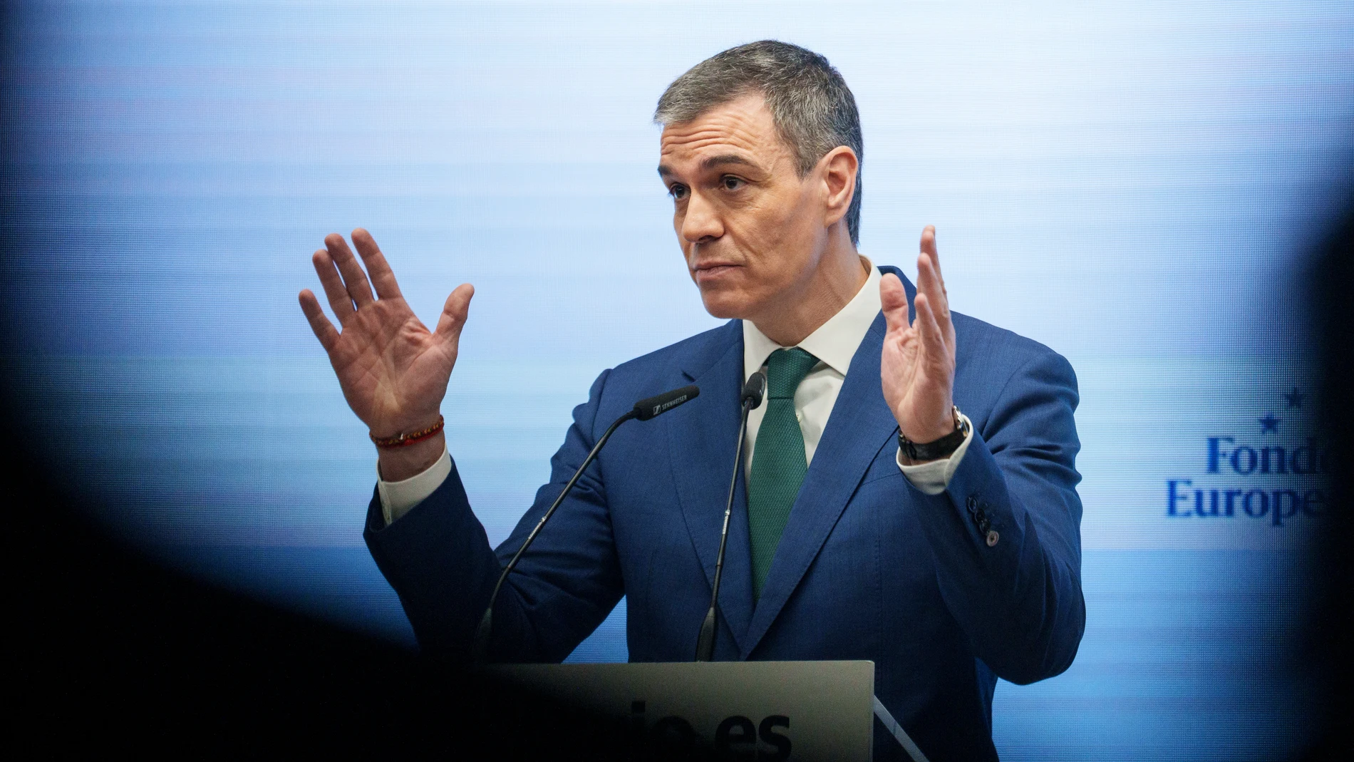 El presidente del Gobierno, Pedro Sánchez, durante el acto de elDiario.es sobre los fondos europeos