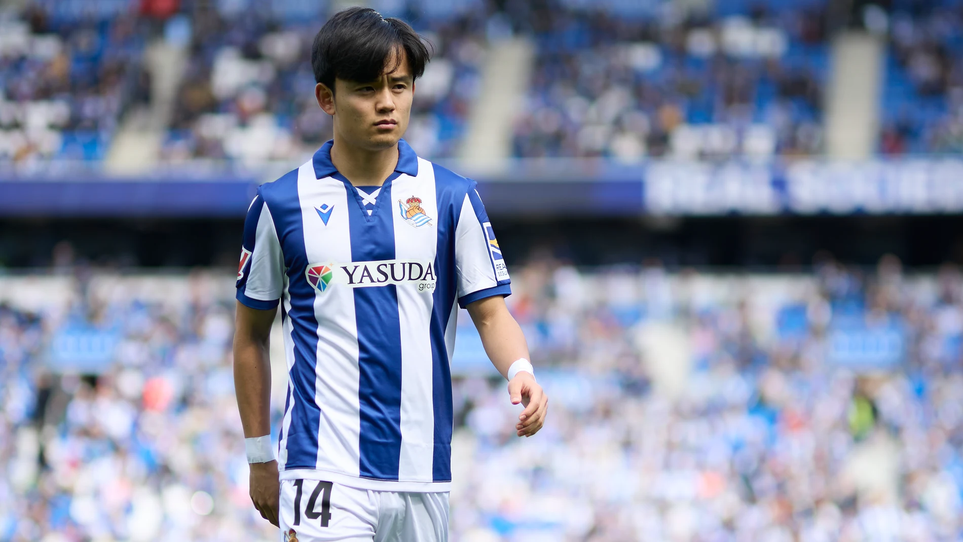 Takefusa Kubo of Real Sociedad looks on during the LaLiga EA Sports match between Real Sociedad and Real Valladolid CF at Reale Arena on March 29, 2025, in San Sebastian, Spain. AFP7 29/03/2025 ONLY FOR USE IN SPAIN