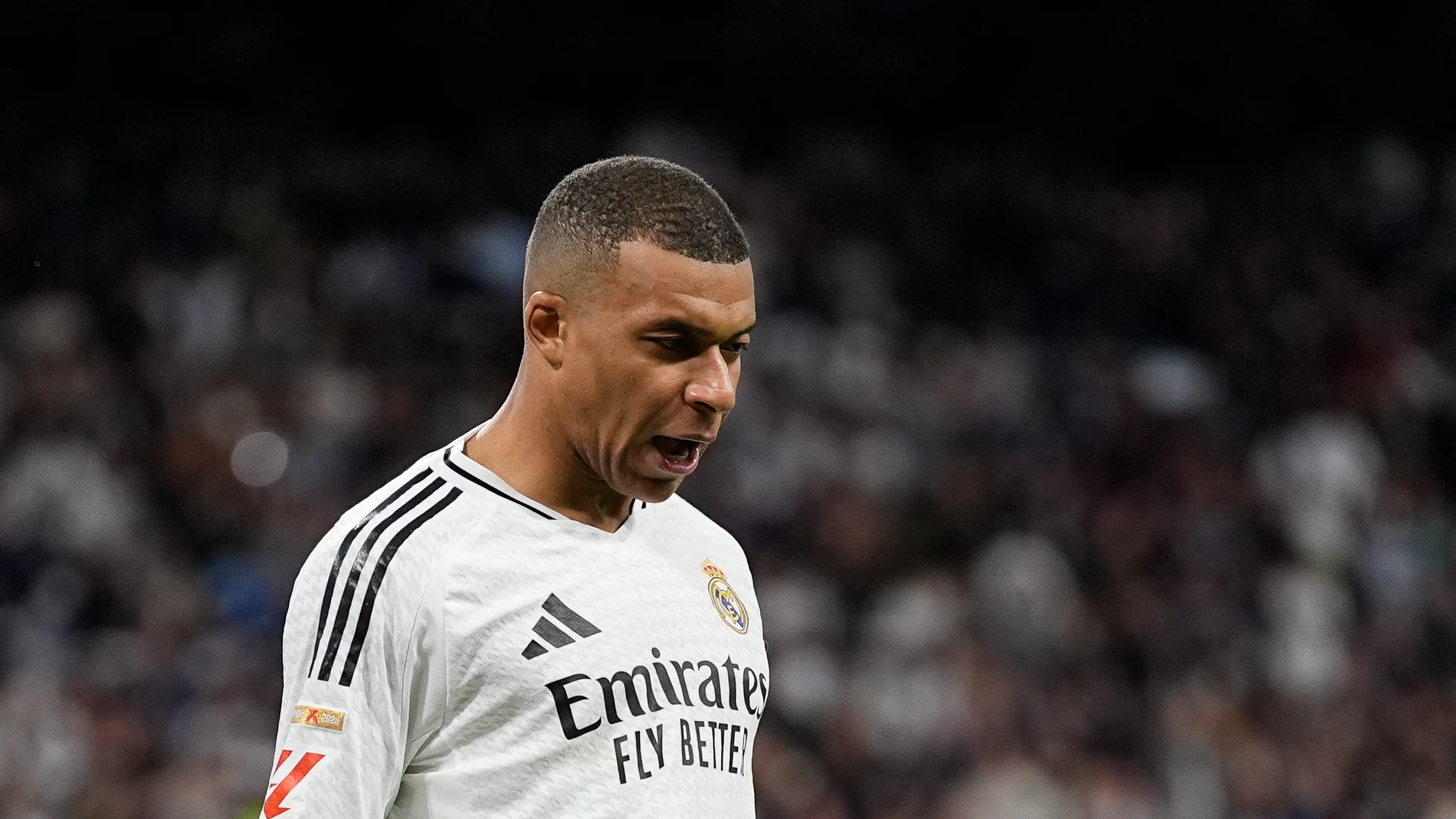 Kylian Mbappe of Real Madrid celebrates a goal during the Spanish League, LaLiga EA Sports, football match played between Real Madrid and CD Leganes at Santiago Bernabeu stadium on March 29, 2025, in Madrid, Spain.AFP7 29/03/2025 ONLY FOR USE IN SPAIN