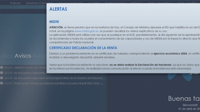 El mensaje que aparece en la intranet policial sobre el nuevo DNI digital