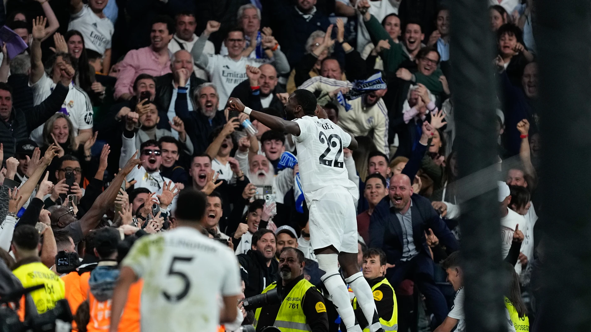 Antonio Rudiger of Real Madrid celebrates a goal during the Spanish Cup, Copa del Rey, football match Semifinal Second Leg played between Real Madrid and Real Sociedad at Santiago Bernabeu stadium on April 01, 2025, in Madrid, Spain.AFP7 01/04/2025 ONLY FOR USE IN SPAIN