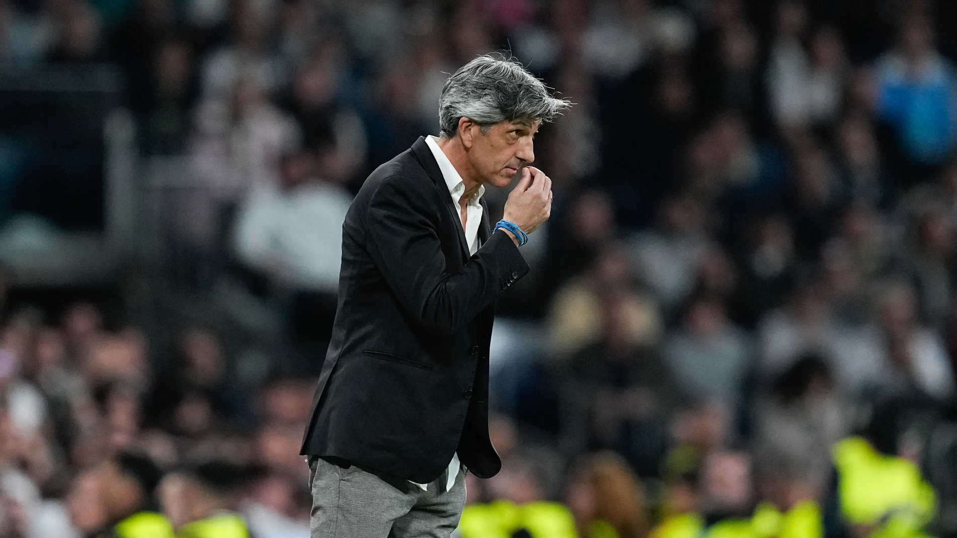 Imanol Alguacil, head coach of Real Sociedad, looks on during the Spanish Cup, Copa del Rey, football match Semifinal Second Leg played between Real Madrid and Real Sociedad at Santiago Bernabeu stadium on April 01, 2025, in Madrid, Spain. AFP7 01/04/2025 ONLY FOR USE IN SPAIN