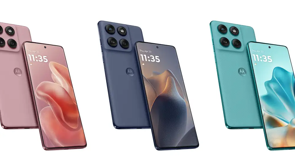 Los tres colores disponibles del motorola edge 60 fusion, todos validados por Pantone
