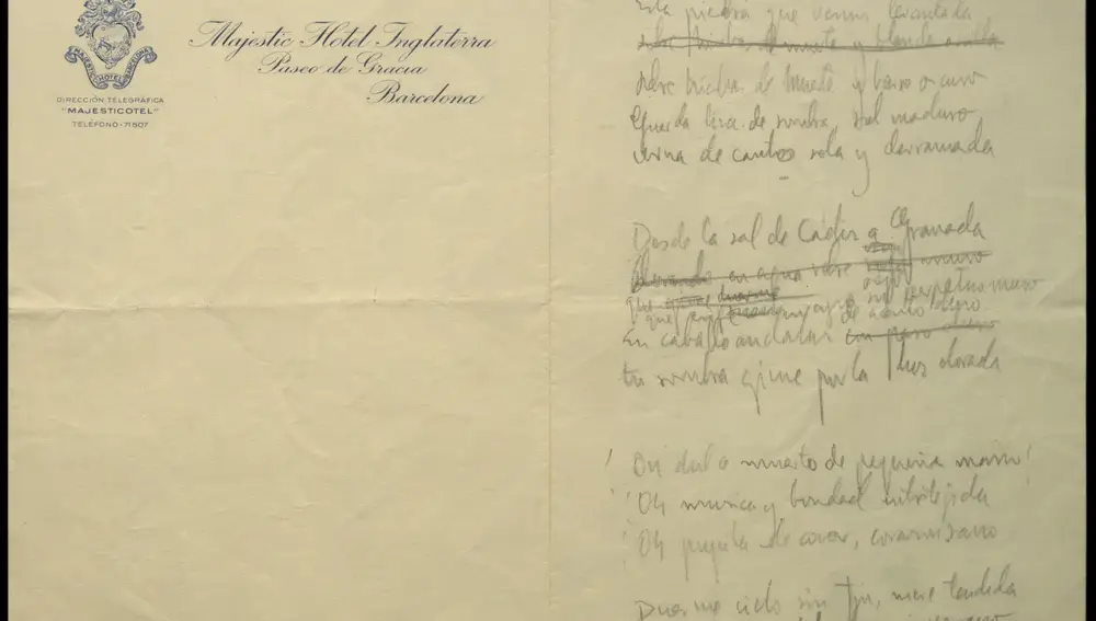 El manuscrito del soneto dedicado a Albéniz con papel del Majestic