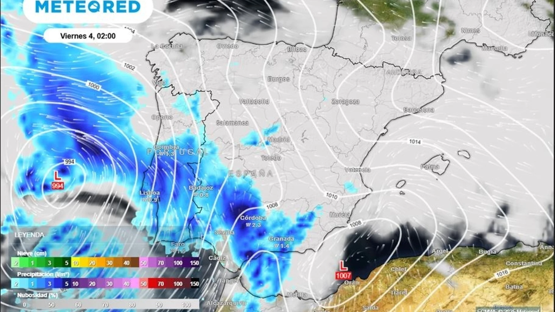 Las precipitaciones empezarán a aparecer desde la noche por el sur y suroeste de la Península.