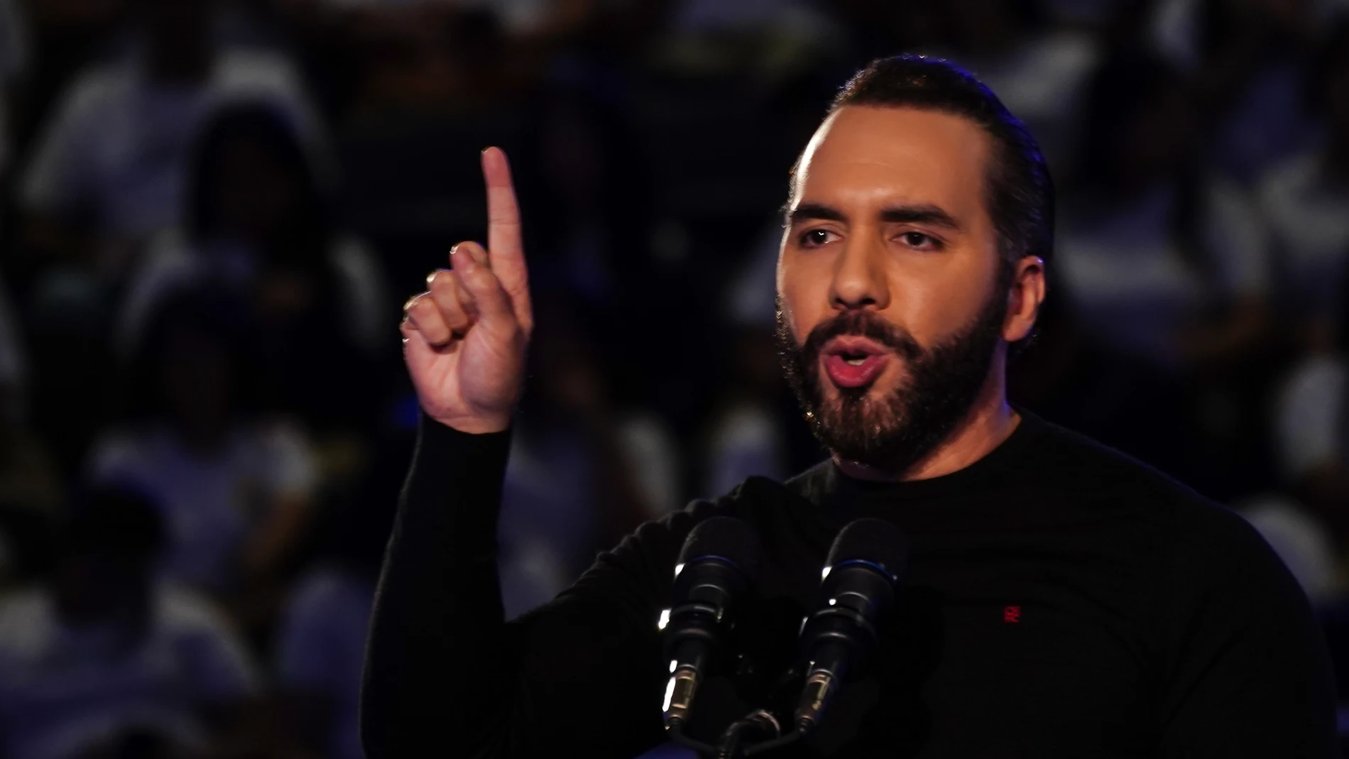 March 15, 2025, San Salvador, El Salvador: El Salvador's President Nayib Bukele, speaks and gestures during an event to announce a scholarship program in San Salvador. El Salvador will enter its third year into a State of Exception to combat gangs on March 27th. Europa Press/Contacto/Camilo Freedman 15/03/2025 ONLY FOR USE IN SPAIN