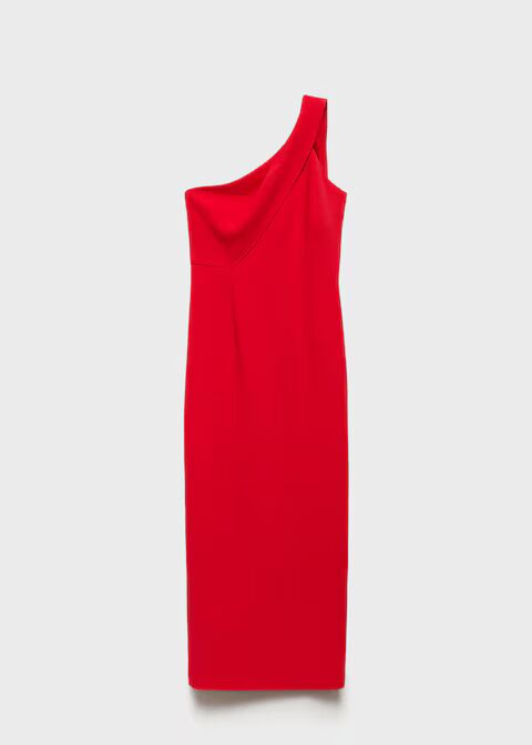Vestido asimétrico cuello lazada.