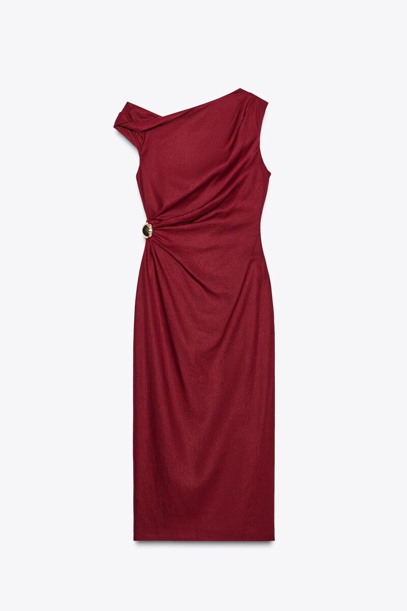 Vestido midi drapeado con lino.