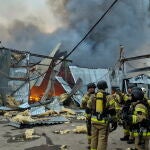 The aftermath of overnight combined rocket and shock drone attacks in Kyiv