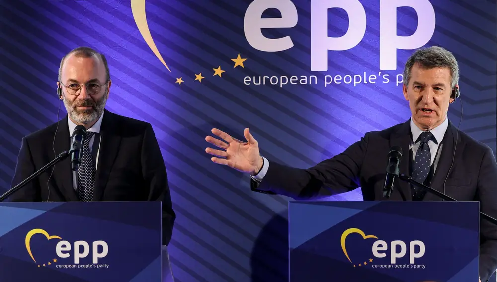 Rueda de prensa de Weber (Partido Popular Europeo) y del líder popular español, Feijóo