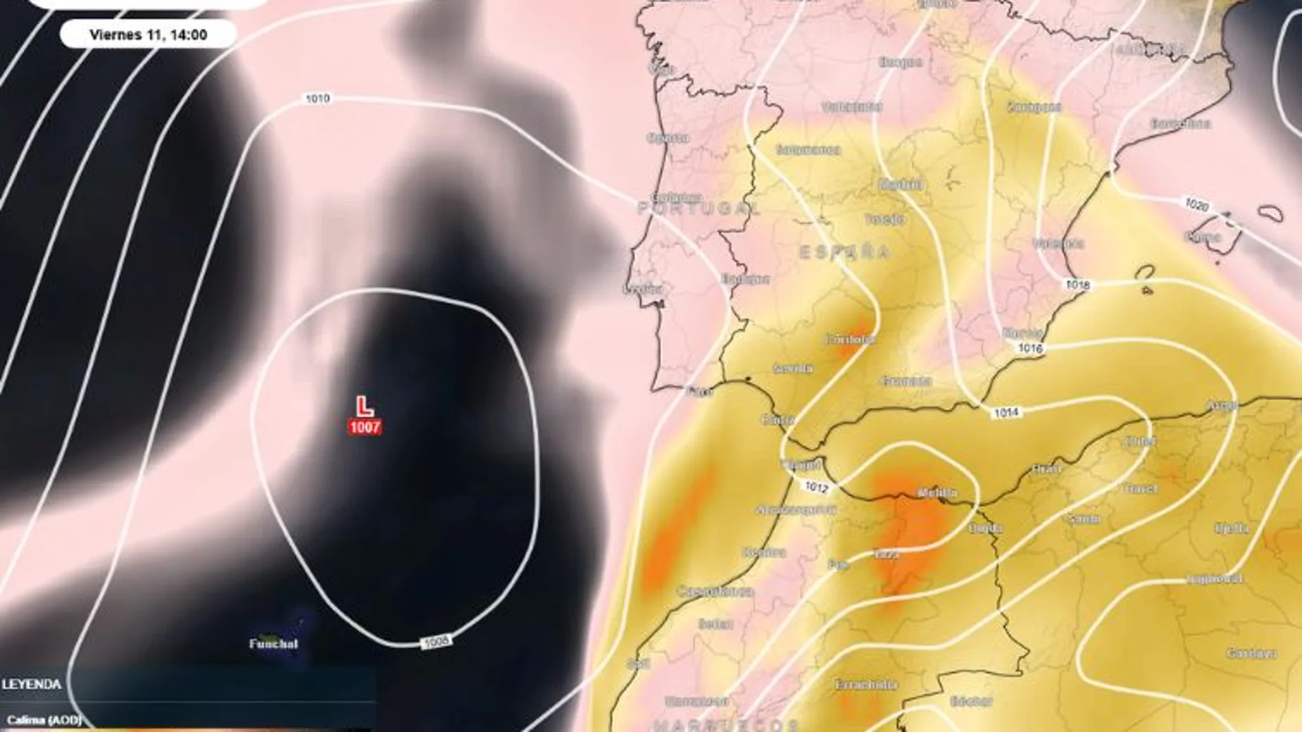 La calima se extiende a toda la Península y Baleares. Se esperan concentraciones superiores a 0,5 AOD en zonas del sur y este peninsular.