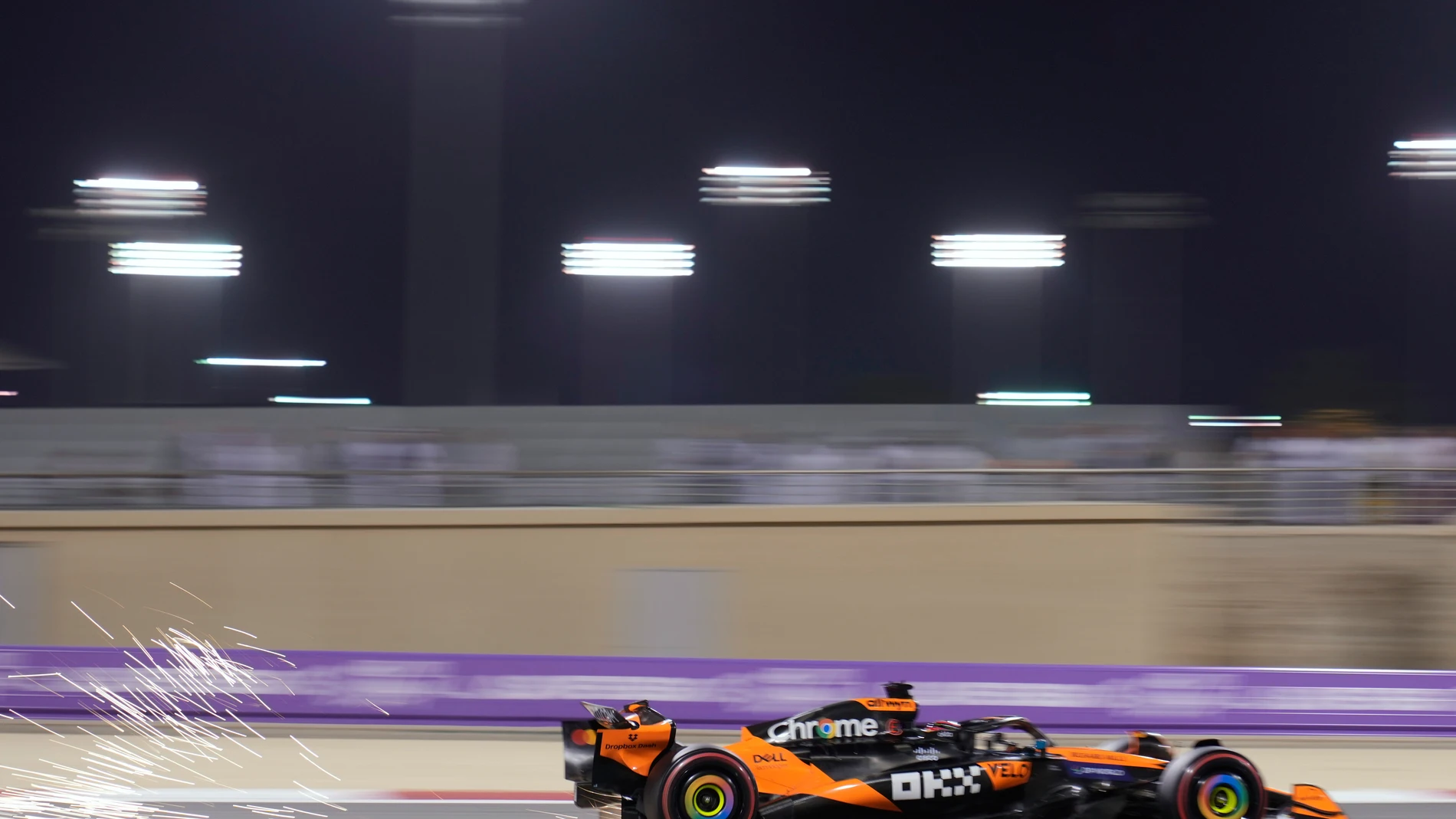 McLaren driver Oscar Piastri of Australia in action during the qualifying for the Formula One 2025 Bahrain Grand Prix, in Sakhir, Saturday, April 12, 2025. (AP Photo/Darko Bandic)