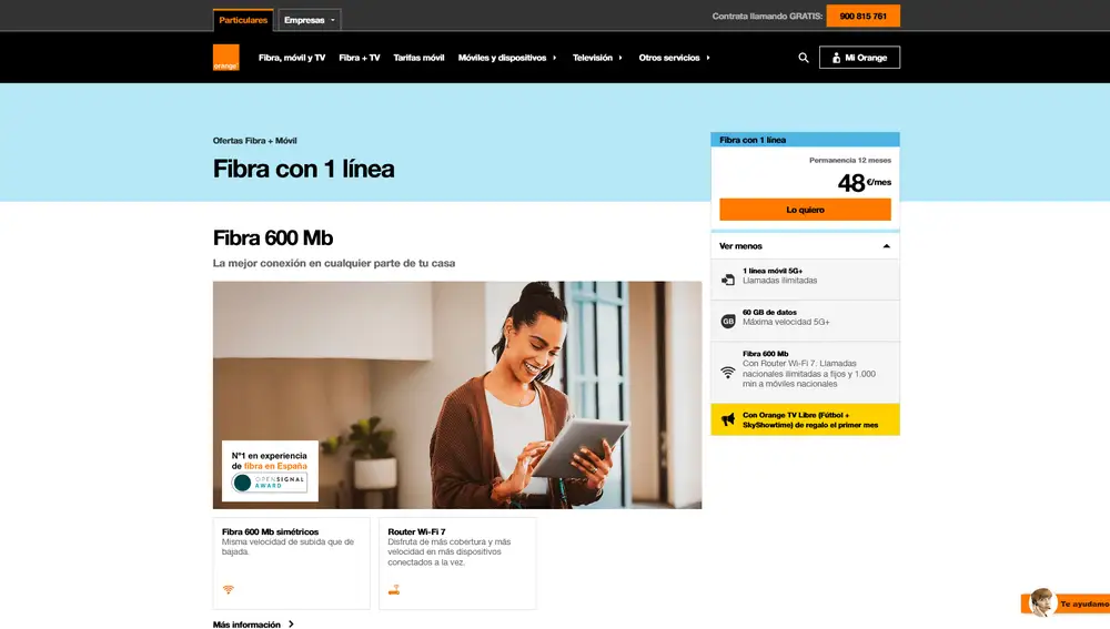 La oferta en la web de la operadora