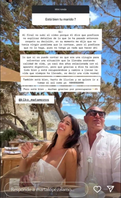 Story de Marta López sobre la salud de Kiko Matamoros