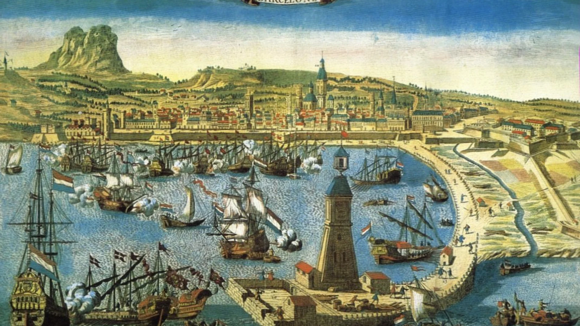 Puerto de Barcelona, grabado francés del siglo XVIII