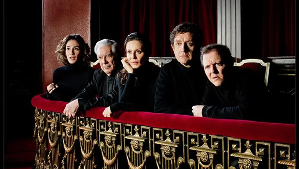 Marta Poveda, Mario Vargas Llosa, Aitana Sánchez-Gijón, Pedro Casablanc y Óscar de la Fuente.