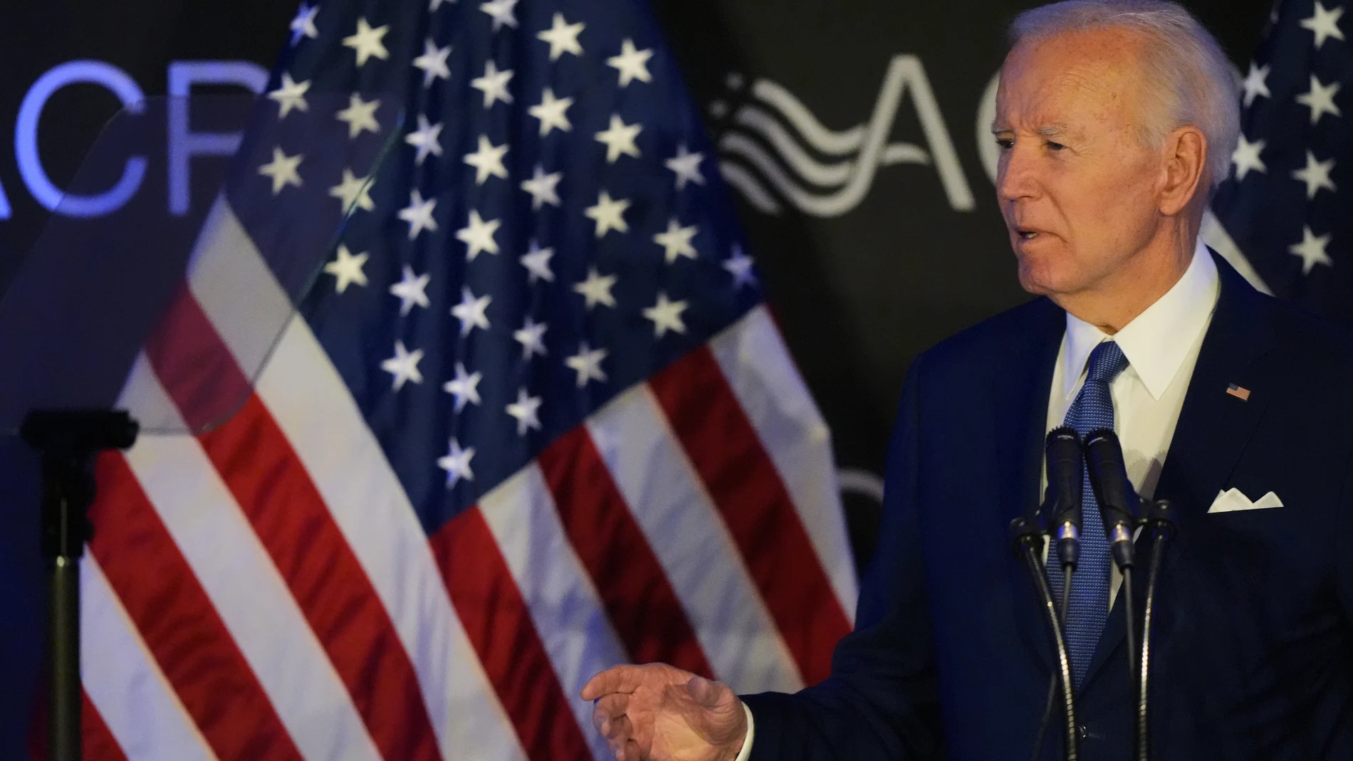Former U.S. President Joe Biden speaks at the Advocates, Counselors, and Representatives for the Disabled conference in Chicago, Tuesday, April 15, 2025. (AP Photo/Nam Y. Huh)