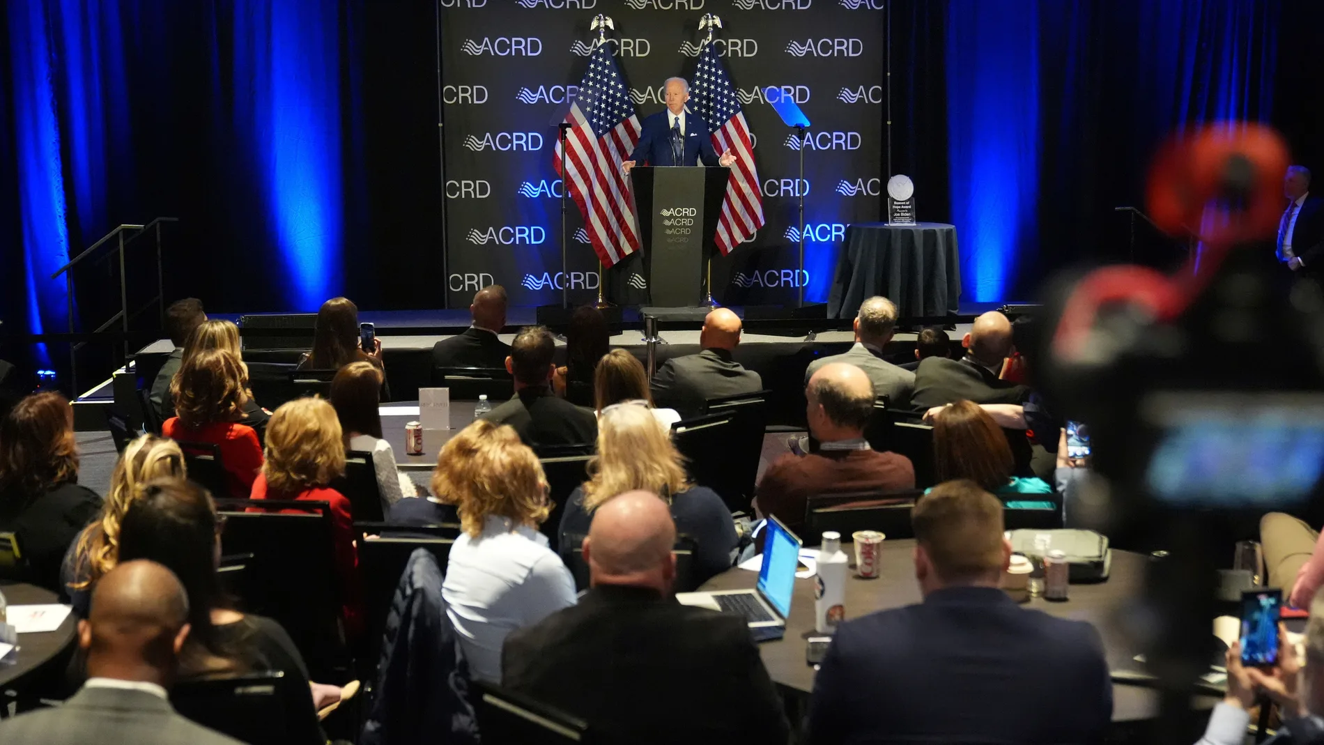 Former U.S. President Joe Biden speaks at the Advocates, Former U.S. President Joe Biden speaks at the Advocates, Counselors, and Representatives for the Disabled conference in Chicago, Tuesday, April 15, 2025. (AP Photo/Nam Y. Huh)