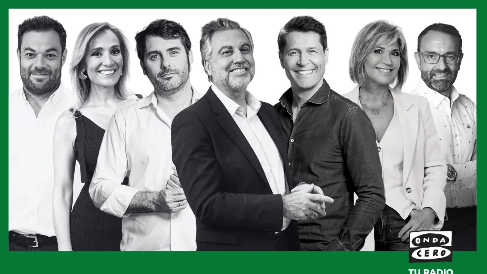 Presentadores de los programas de Onda Cero: Edu Pidal, Rocío Martínez, Rafa Latorre, Carlos Alsina, Cantizano, Julia Otero y Edu García