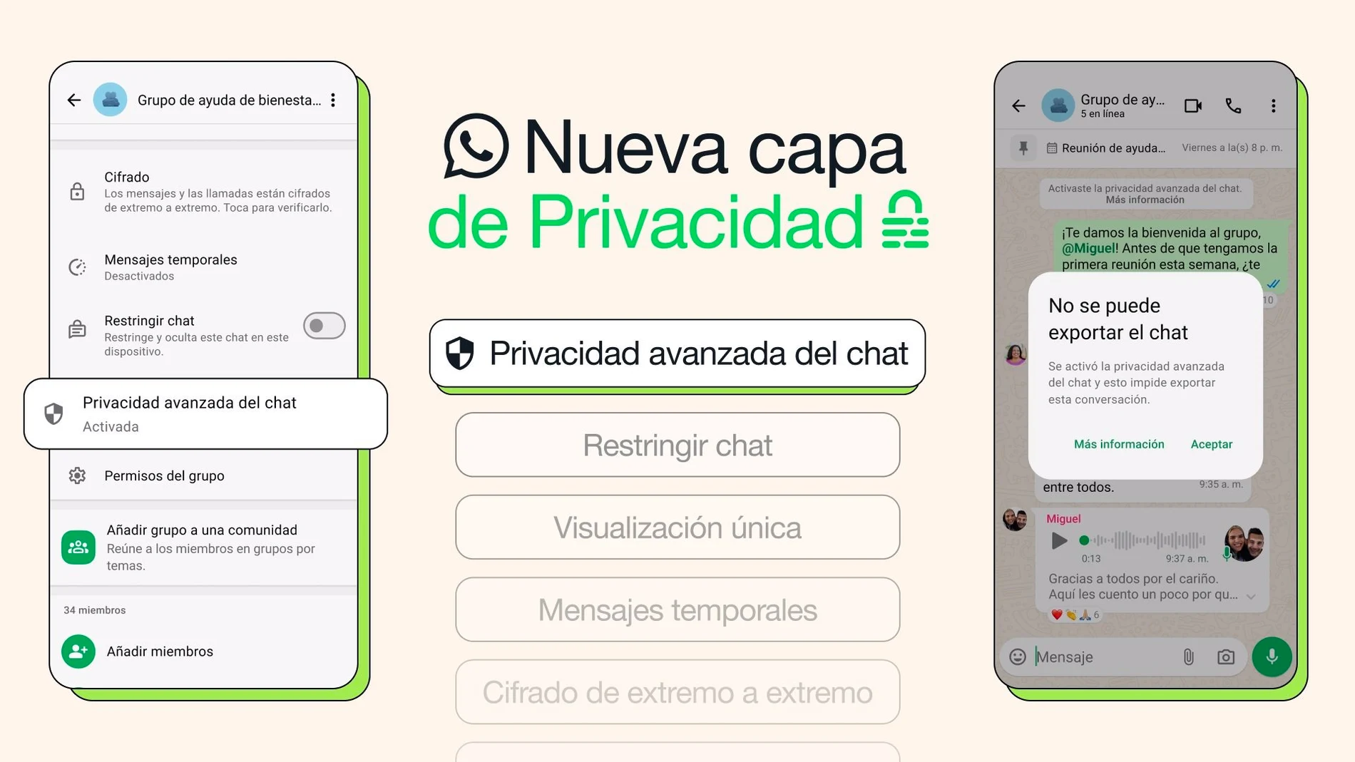 WhatsApp impide que los miembros de un chat exporten o descarguen su contenido