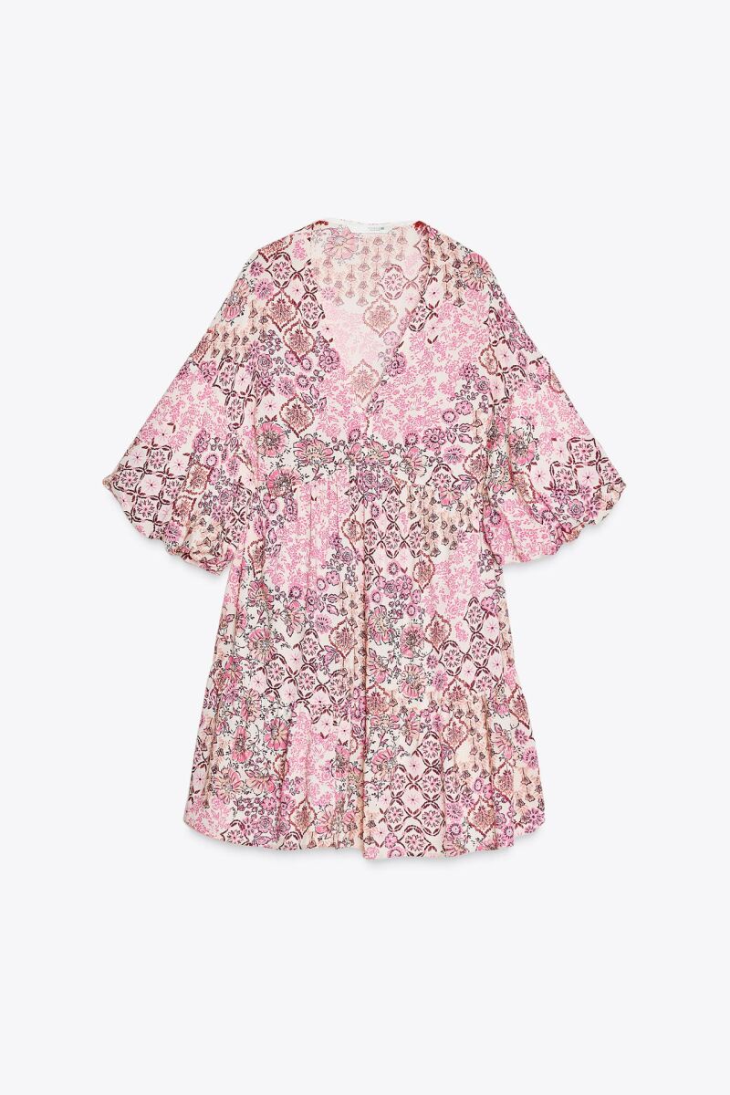 Vestido estampado manga abullonada.