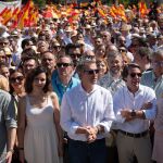 Juanma Moreno, Isabel Díaz Ayuso, Alberto Núñez Feijóo y José María Aznar, ayer en la manifestación de Madrid