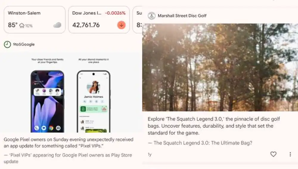 El nuevo Discover con extractos del texto antes que titulares.