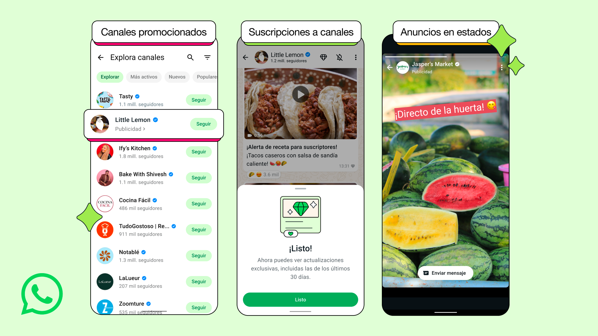 Los anuncios que llegan a la pestaña "Novedades" de WhatsApp