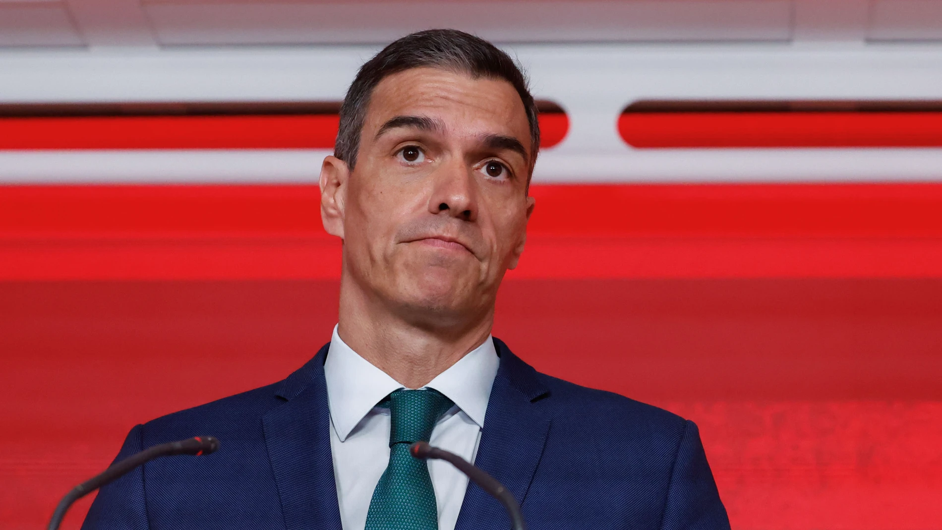 MADRID, 16/06/2025.- El presidente del Gobierno, Pedro Sánchez en rueda de prensa tras las reunión de la Ejecutiva Federal del PSOE, este lunes en la sede de Ferraz. EFE/ Javier Lizon