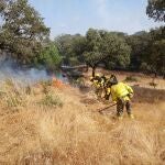 Bomberos trabajando en el incendio forestal de Zalamea la Real en Huelva