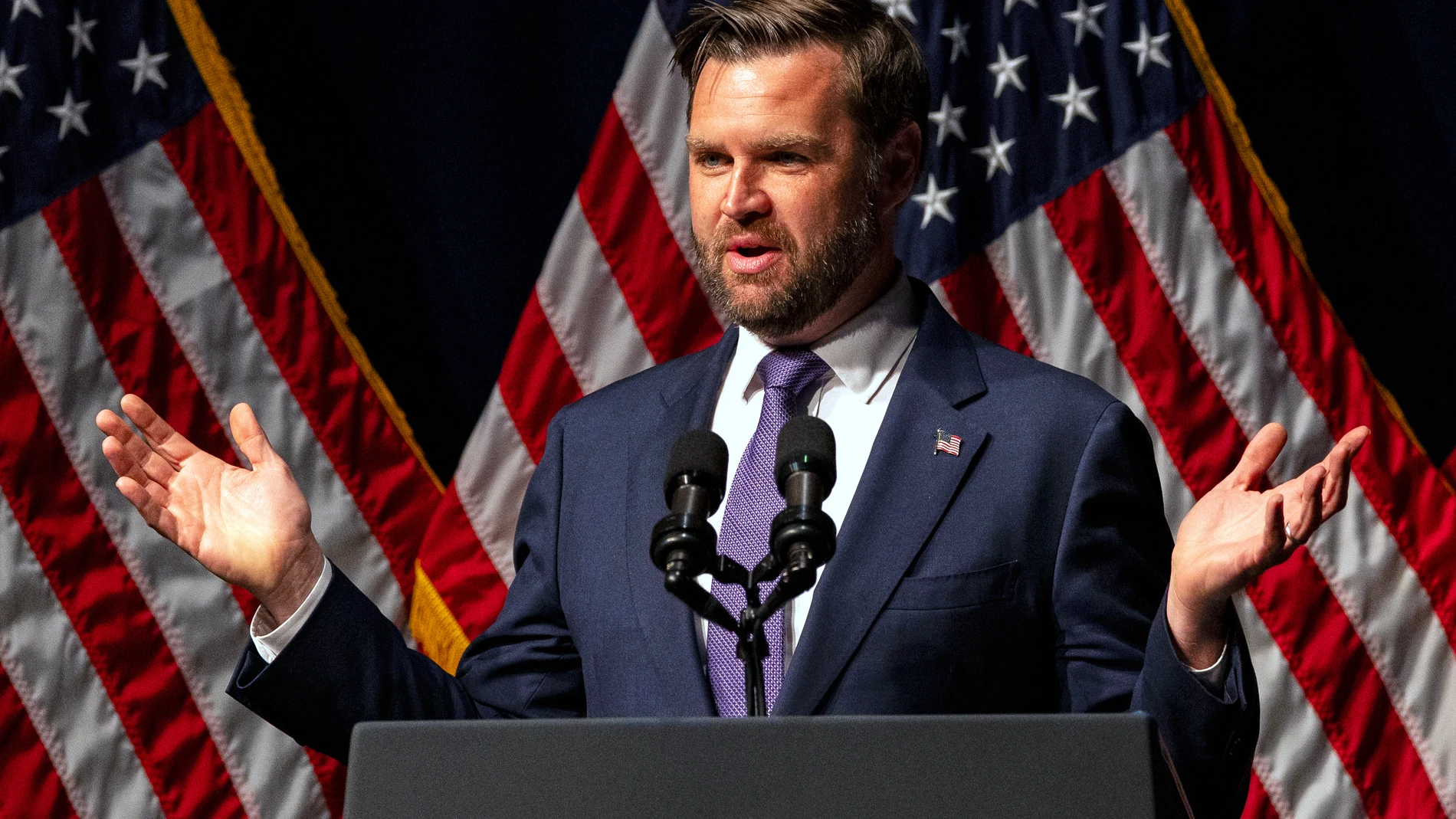 Vice President JD Vance speaks during the Ohio Republican Party dinner, Tuesday, June 24, 2025, in Lima, Ohio. (AP Photo/Lauren Leigh Bacho)