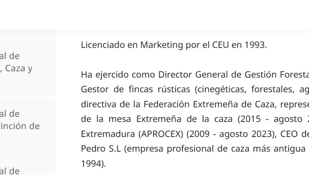 Currículum de Ignacio Hidalgo incluido en la web de la Junta de Extremadura.