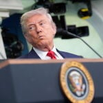 US President Donald Trump addresses the media at the White House