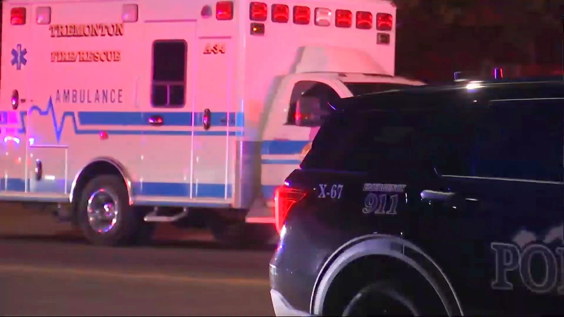 In this image made from video provided by KTVX, police at the scene of a shooting in Tremonton, Ut., Sunday, Aug. 17, 2025. (KTVX via AP)