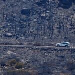 Un todo terreno del Infoca supervisa la zona quemada del fuego de Tarifa