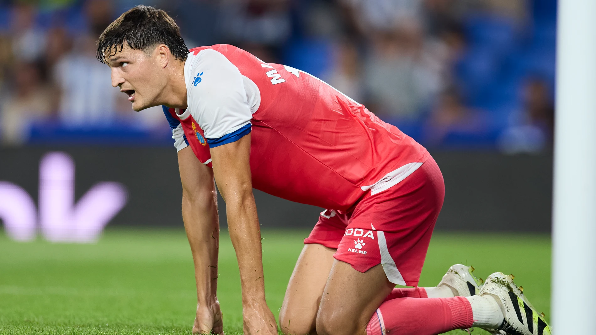 Miguel Rubio of RCD Espanyol reacts during the LaLiga EA Sports match between Real Sociedad and RCD Espanyol at Anoeta on August 24, 2025, in San Sebastian, Spain. AFP7 24/08/2025 ONLY FOR USE IN SPAIN