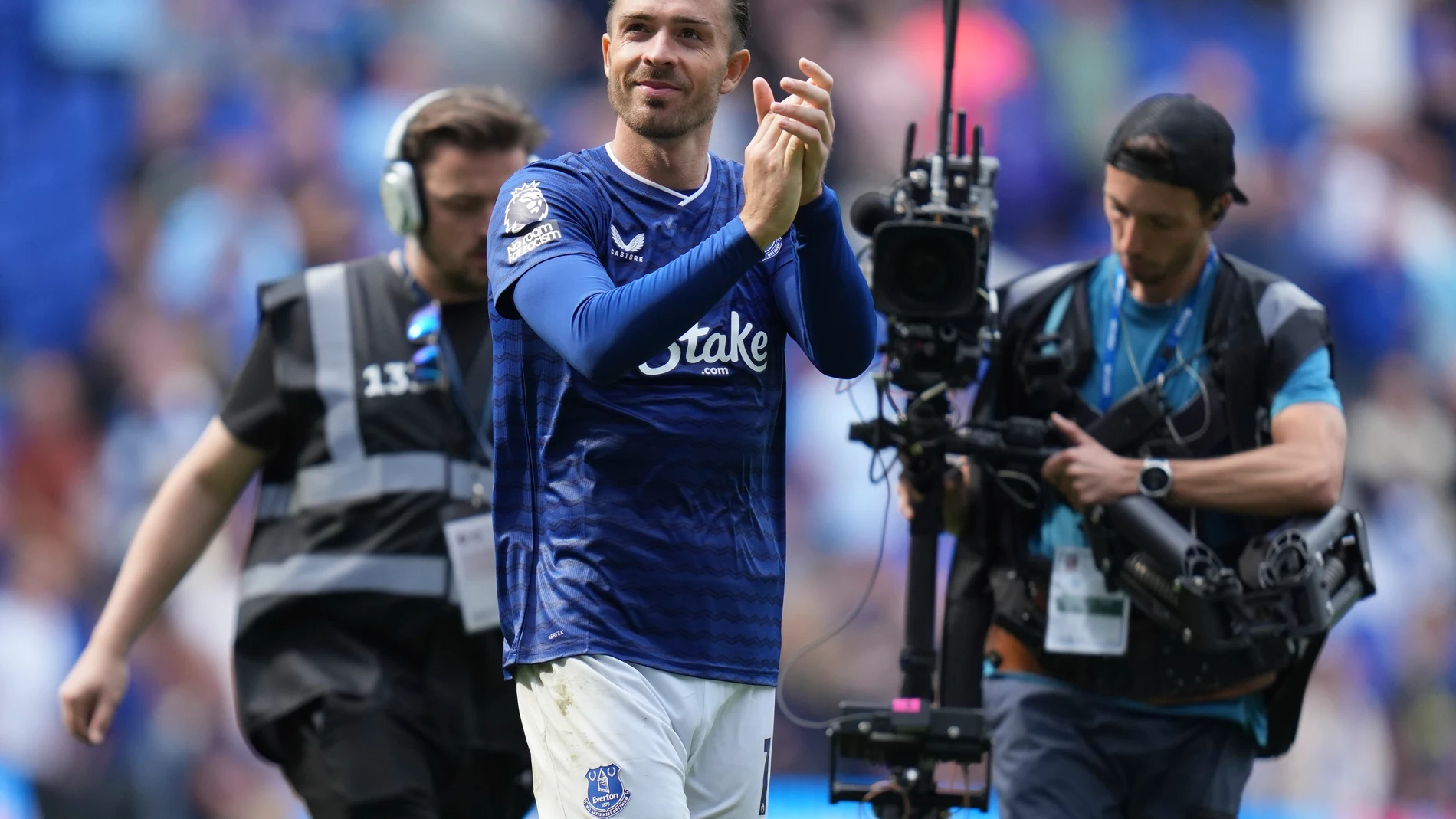 Everton's Jack Grealish walks off the pitch after the Premier League soccer match between Everton and Brightonnd in Liverpool, England, Sunday, Aug. 24, 2025. (AP Photo/Jon Super)