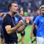 Juan Carlos Carcedo celebra el pase del Pafos FC a la fase de liga de la Champions League