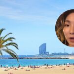 Una surcoreana en la playa de la Barceloneta