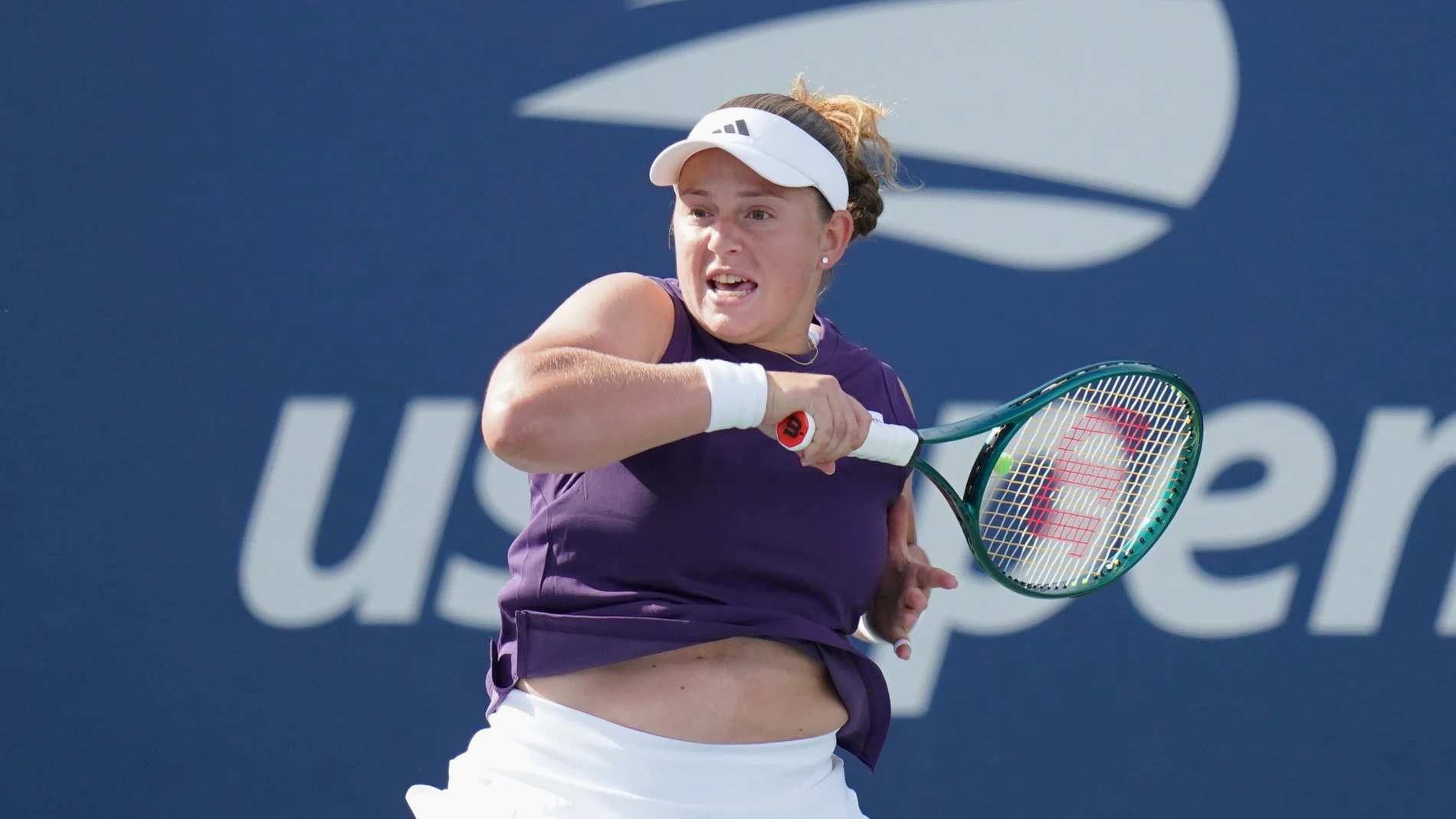 FILE - Jeļena Ostapenko of Latvia during the first round of the U.S. Open tennis tournament, Aug. 24, 2025, in New York. (AP Photo/Vera Nieuwenhuis, File)