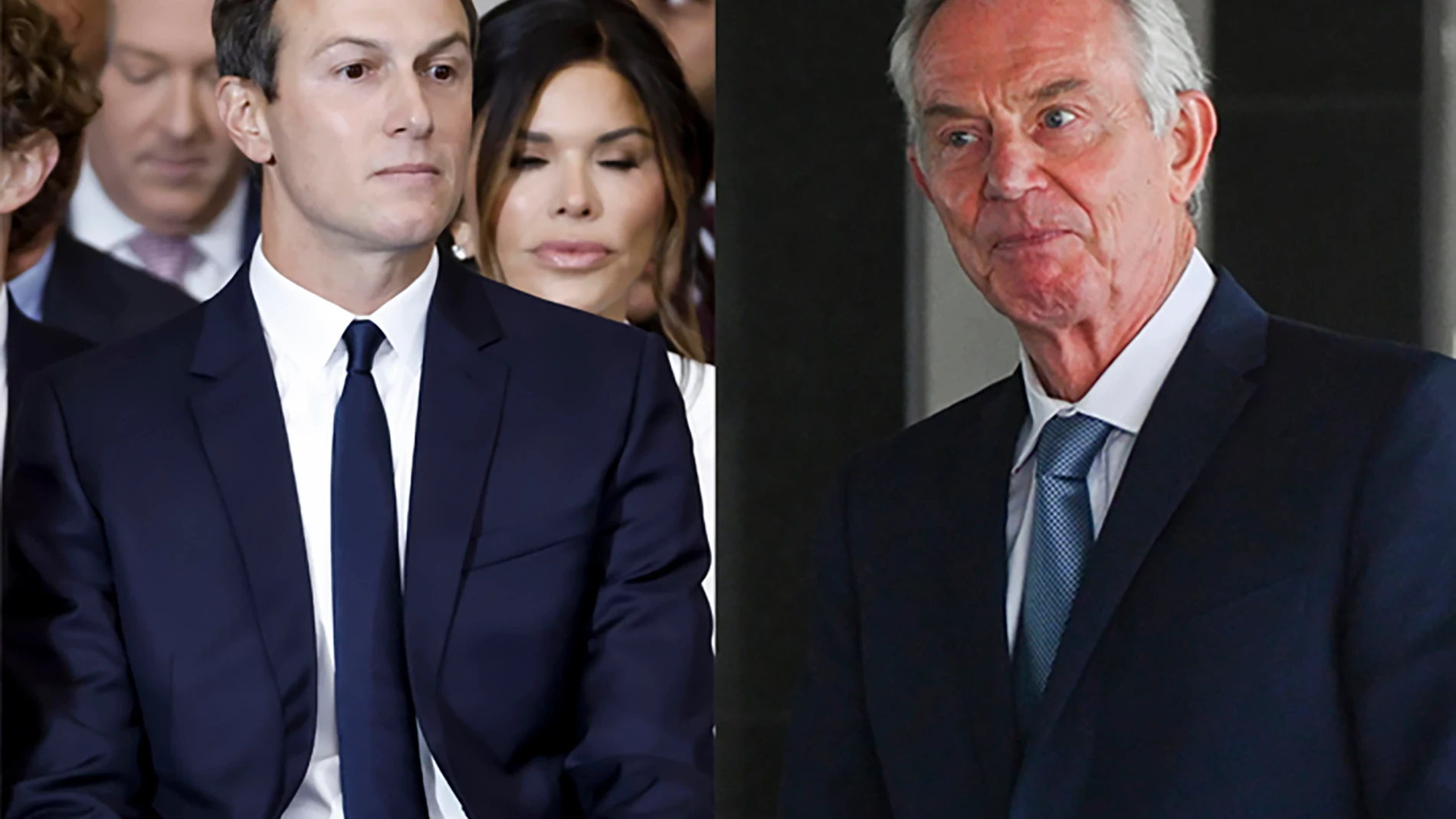 AME3989. BOGOTÁ (COLOMBIA), 27/08/2025.- Combo de fotografías de archivo del exasesor estadounidense Jared Kushner (i) y exprimer ministro británico Tony Blair. Blair y Kushner participaron este miércoles en una reunión con el presidente de Estados Unidos, Donald Trump, sobre la Franja de Gaza en la Casa Blanca. EFE/ Shawn Thew/ Andre Borges/ Pool