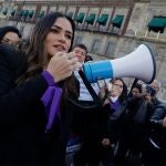 Alessandra Rojo De la Vega, acompañada de colectivos feministas y familiares de víctimas de feminicidio