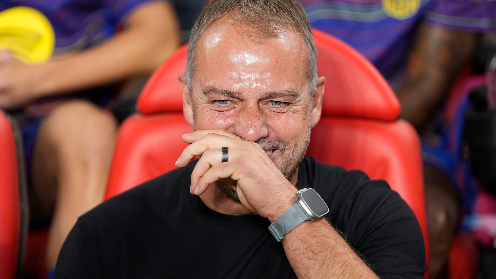 Hansi Flick, head coach of FC Barcelona, smiles during the Spanish League, LaLiga EA Sports, football match played between Rayo Vallecano and FC Barcelona at Estadio de Vallecas on August 31, 2025, in Madrid, Spain. AFP7 31/08/2025 ONLY FOR USE IN SPAIN