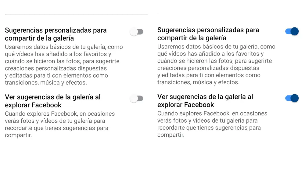 A la derecha, con los permisos concedidos. A la izquierda, revocados