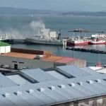 Imagen del barco ardiendo. 