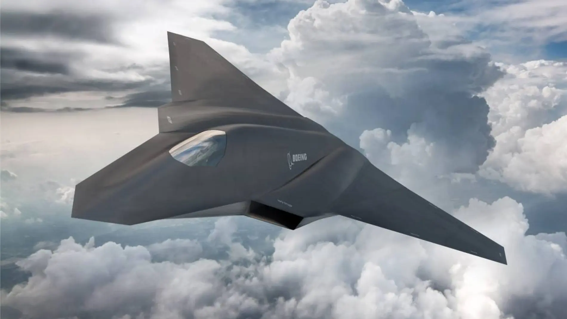 Arte conceptual de un avión de combate que aparece volando en el cielo