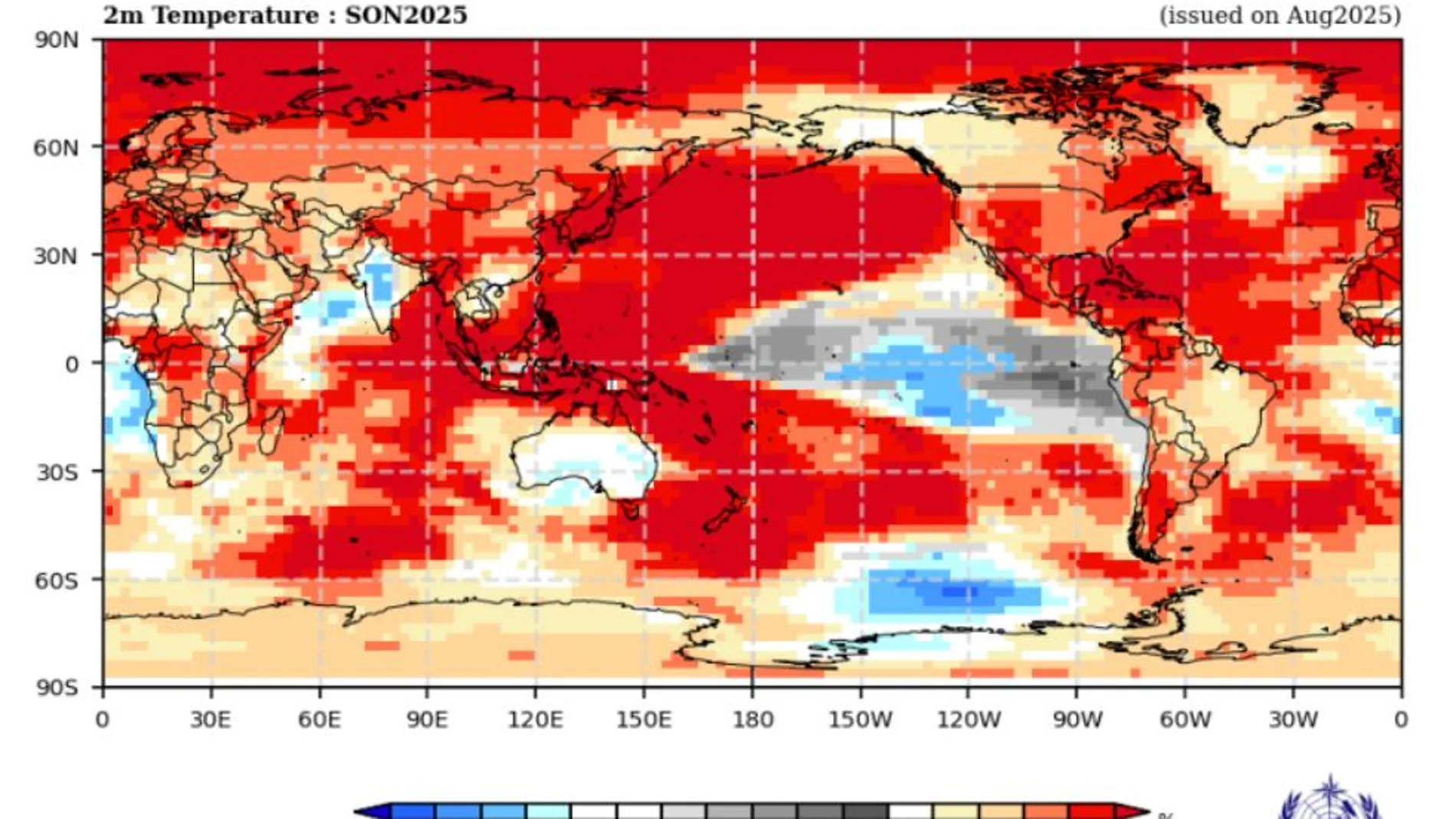 Temperatura superficial del aire para la temporada de septiembre a noviembre de 2025.